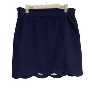 Lauren James Navy Seersucker Scallop Hem Skirt Size Medium